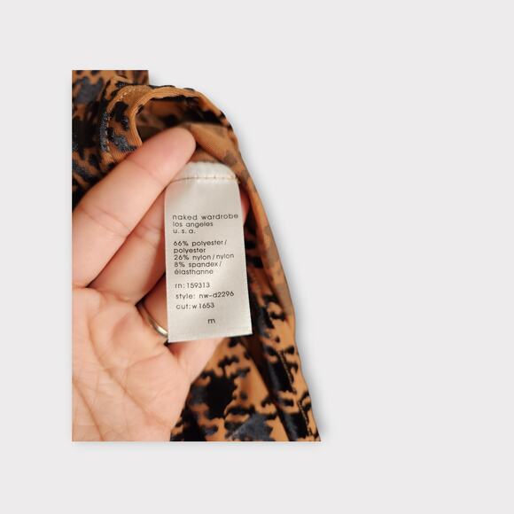 Naked Wardrobe Womens Herringbone Bodycon Dress M Tan Black Pattern Play - Picture 5 of 8